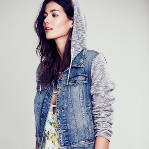 Free People Knit Hooded Denim Jacket